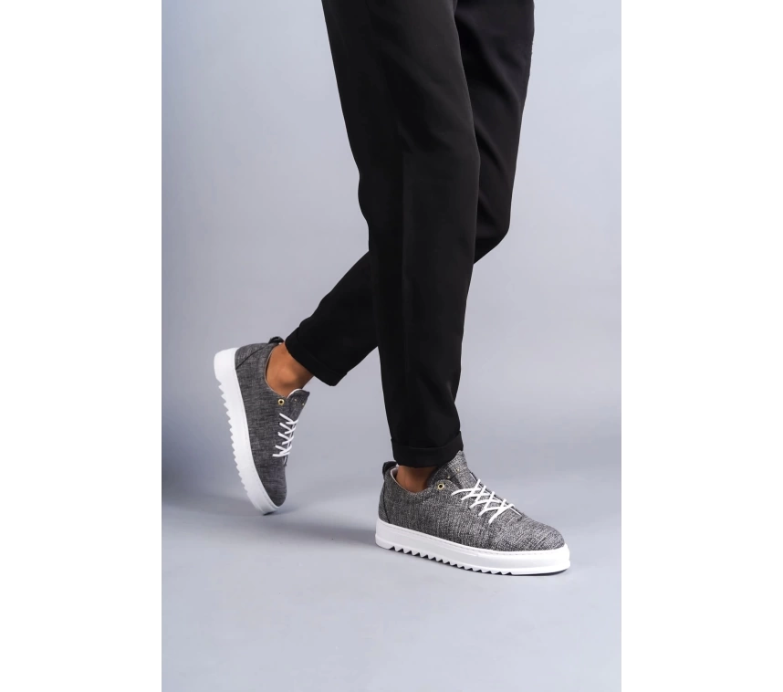 SLW152 Cool Bağcıklı Keten Erkek Günlük Spor Klasik Ayakkabı KBT - Gri