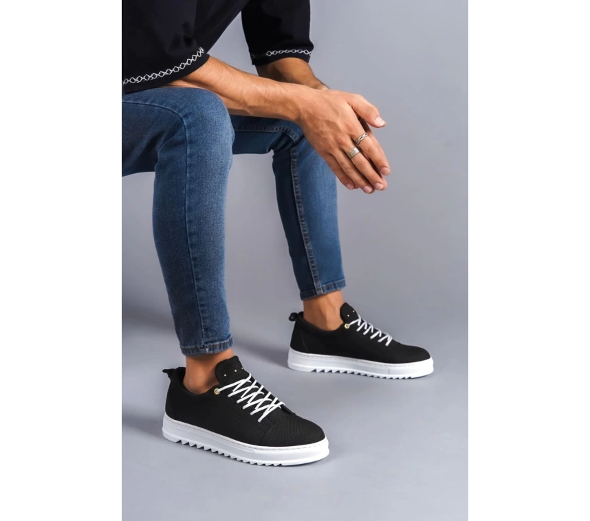 SLW152 Cool Bağcıklı Keten Erkek Günlük Spor Klasik Ayakkabı KBT - Siyah