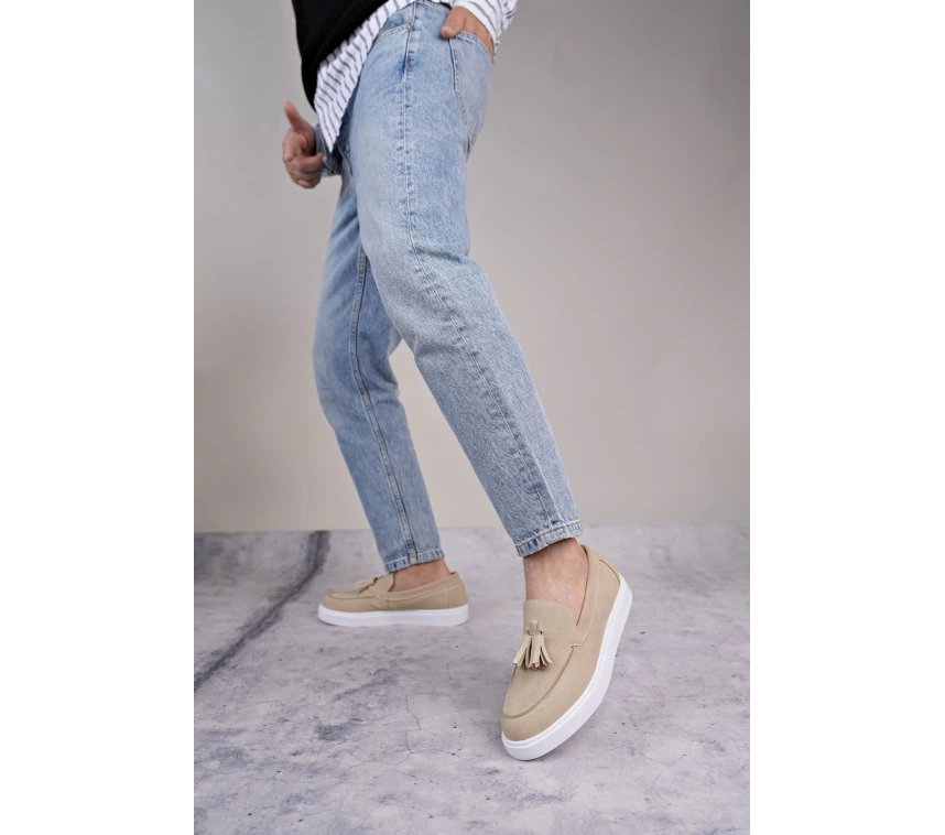 SLW153 Bloom Bağcıksız Püsküllü Süet Erkek Günlük Spor Klasik Ayakkabı SBT - Krem