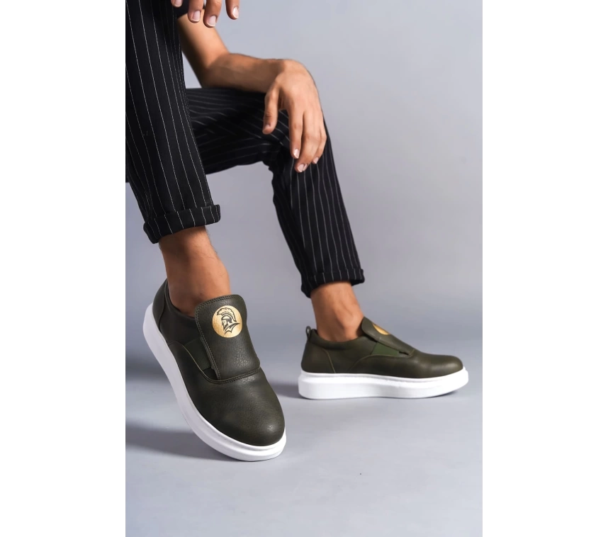 SLW161 Hippo Bağcıksız Cilt Erkek Günlük Sneaker Ayakkabı CBT - Haki