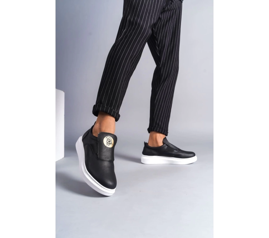 SLW161 Hippo Bağcıksız Cilt Erkek Günlük Sneaker Ayakkabı CBT - Siyah