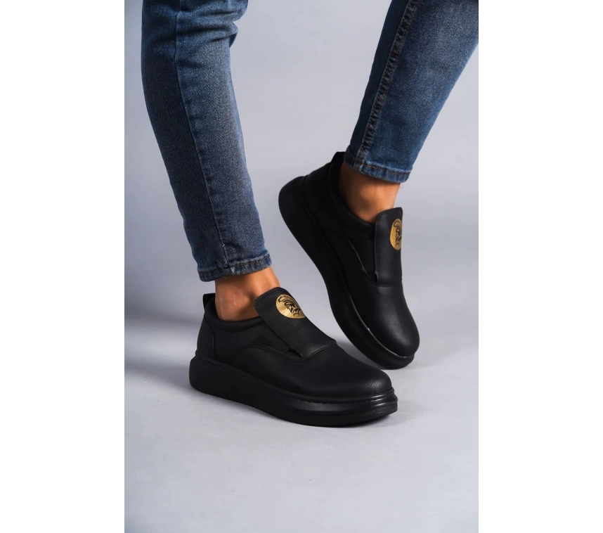 SLW161 Hippo Bağcıksız Cilt Erkek Günlük Sneaker Ayakkabı CST - Siyah