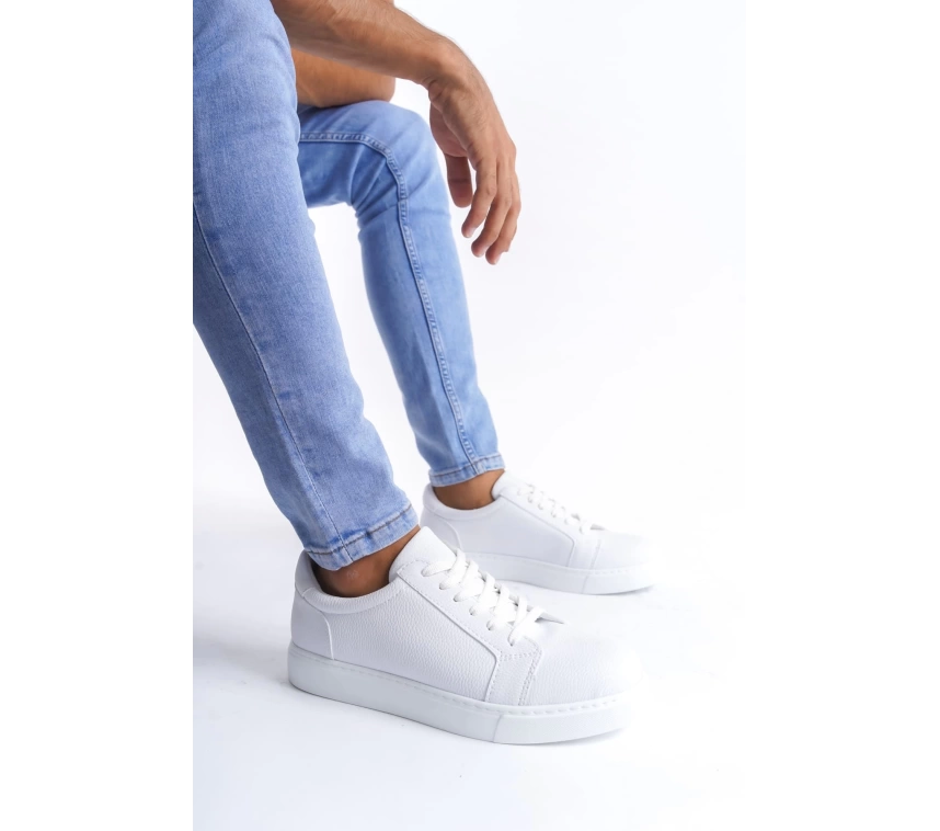 SLW165 Elite Bağcıklı Cilt Erkek Günlük Sneaker Ayakkabı CBT - Beyaz