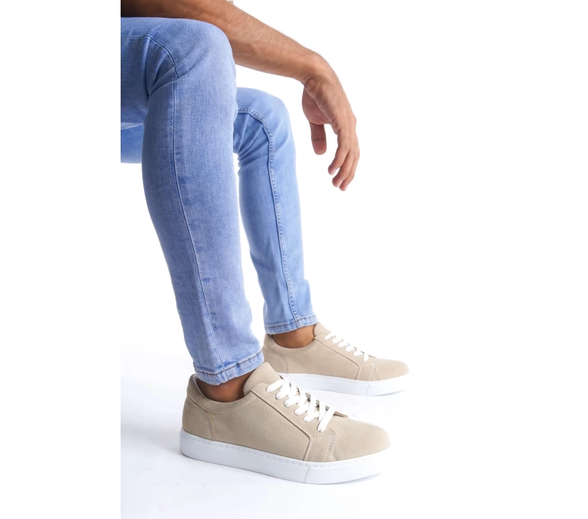 SLW165 Elite Bağcıklı Süet Erkek Günlük Sneaker Ayakkabı SBT - Krem
