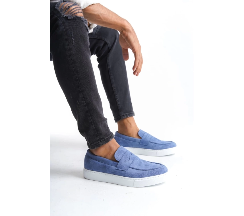 SLW180 Estilo X Bağcıksız Süet Erkek Günlük Spor Klasik Ayakkabı SBT - Mavi