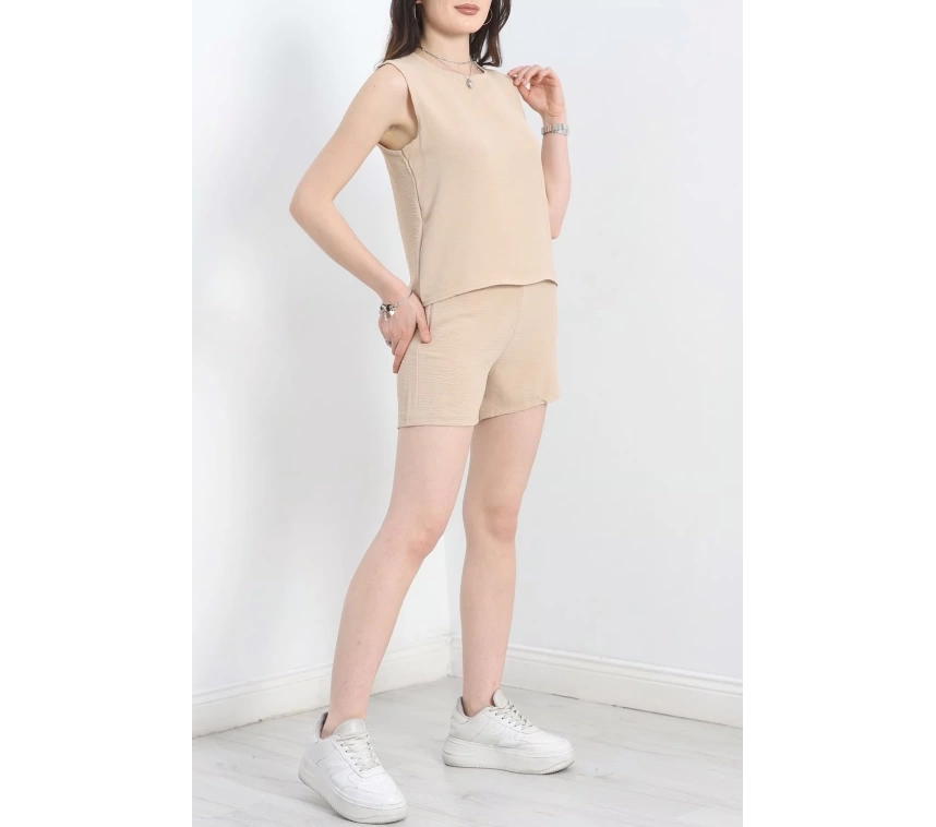Şortlu Ayrobin takım bej