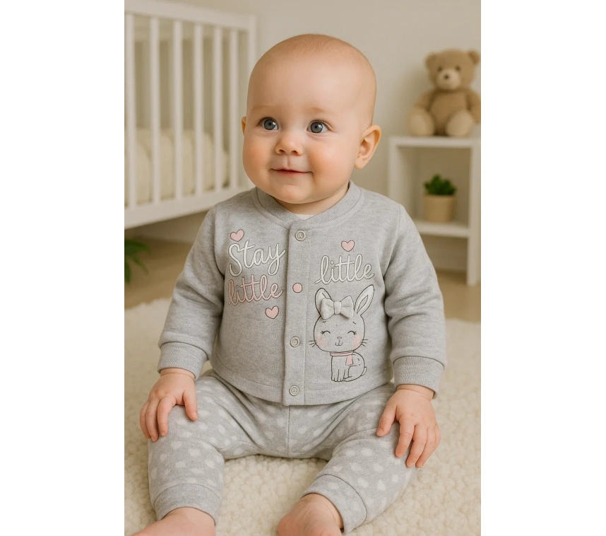 Stay Little Puan Desenli 3lü Hırkalı Kız Bebek Takım