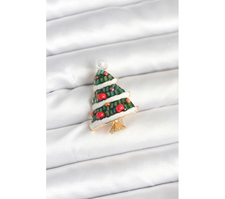 Süslü Çam Ağacı Model Yılbaşı Temalı Broş