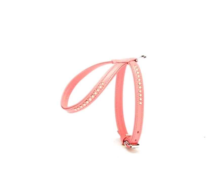 Swarovski Taşlı Deri Köpek Göğüs Tasması 1,2 x 21-30 cm Pembe