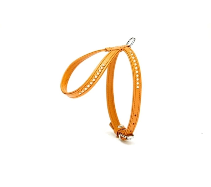 Swarovski Taşlı Deri Köpek Göğüs Tasması 1,2 x 25-35 cm Kamel