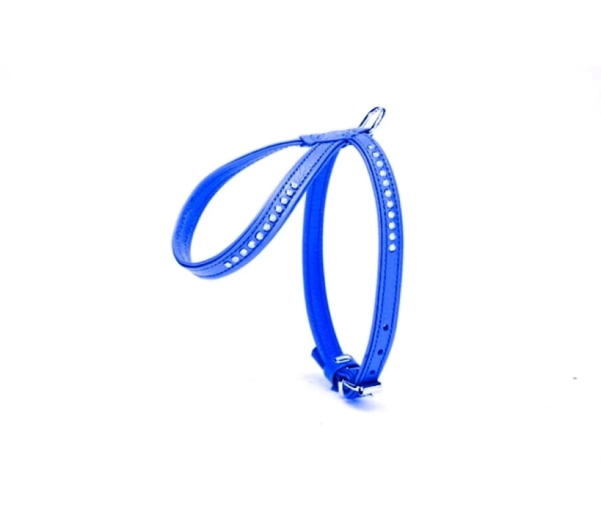 Swarovski Taşlı Deri Köpek Göğüs Tasması 1,2 x 29-40 cm Mavi