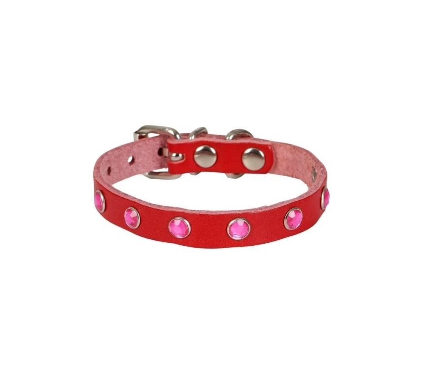 Taşlı Kedi ve Yavru Köpek Tasması 1,5x29 cm Kırmızı XLarge