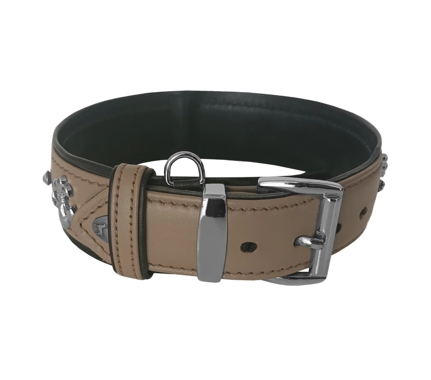 Taşlı Ve Aynalı Köpek Boyun Tasması 49-55 cm Large Taba