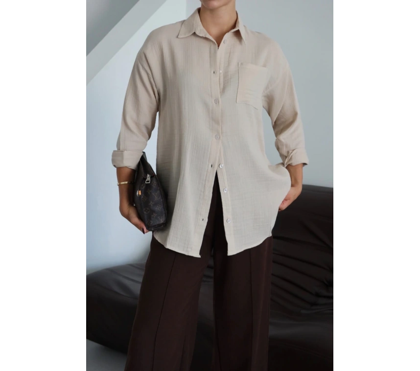 Tek cepli müslin gömlek bej pt