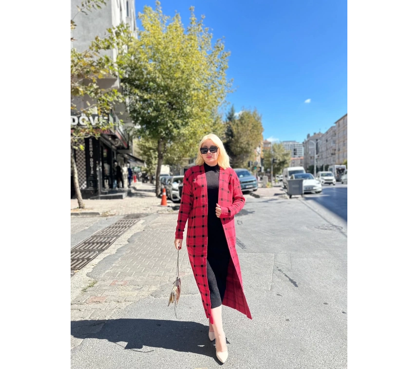 Triko Hırka elbise ikili takım kırmızıSiyah