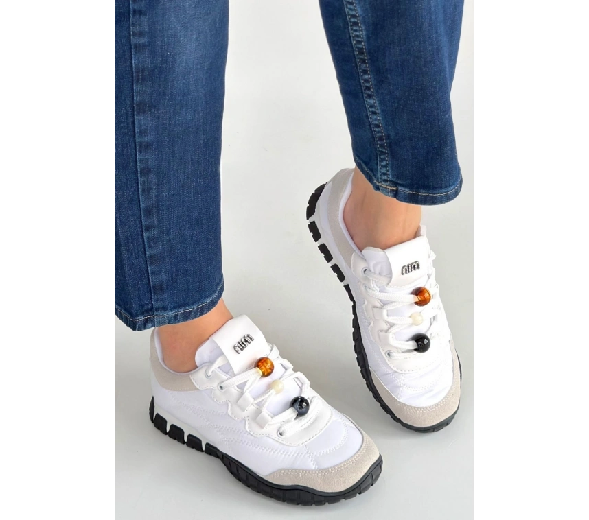 Tues Beyaz Nubuk Bağcıklı Spor Ayakkabı