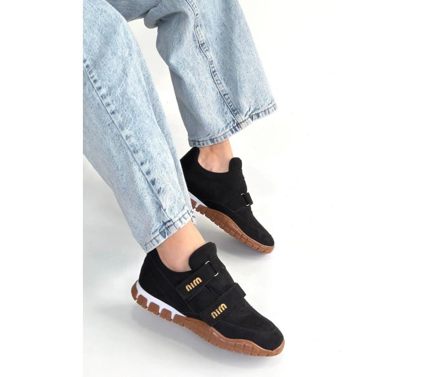 Tunga Siyah Süet Cırt Cırtlı Spor Ayakkabı