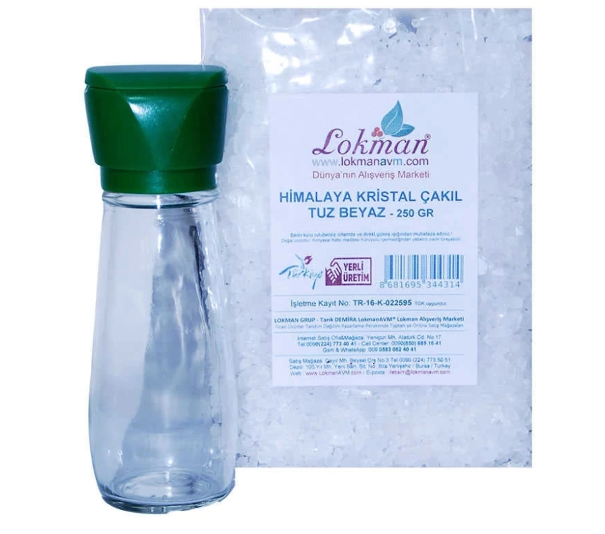 Tuz Karabiber Değirmeni Yeşil + Himalaya Çakıl Tuz Beyaz 250 Gr