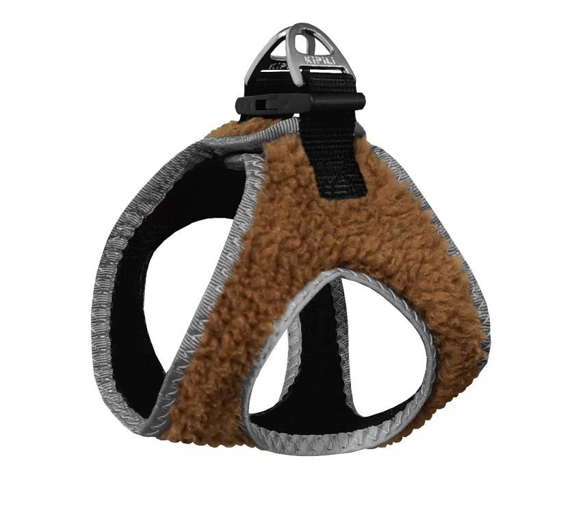 Üç Kilitli Kürklü Kedi Köpek Göğüs Tasması 24-28 cm XX-Small Kahverengi