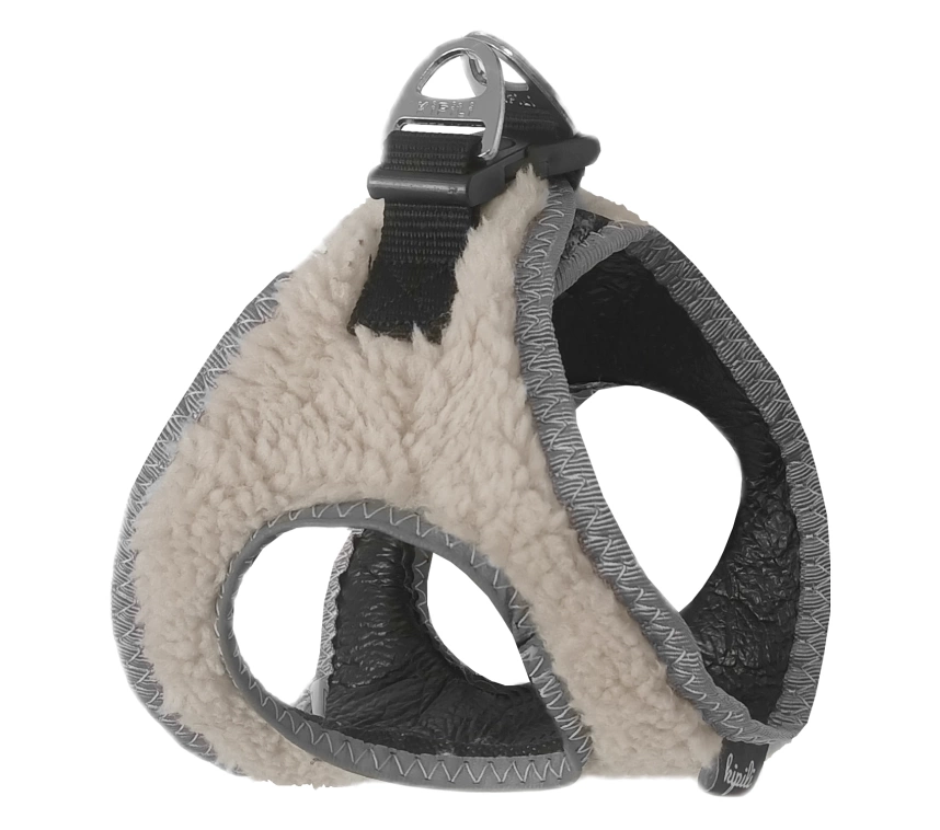 Üç Kilitli Kürklü Kedi Köpek Göğüs Tasması 30-38 cm Small Krem
