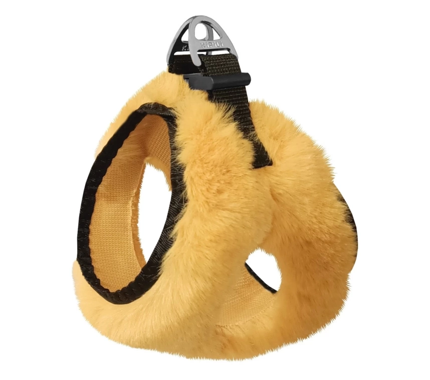 Üç Kilitli Peluş Kedi Köpek Göğüs Tasması 24-28 cm XX-Small Sarı