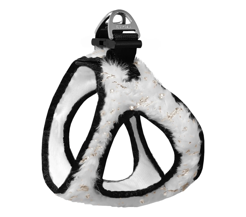 Üç Kilitli Simli Peluş Kedi Köpek Göğüs Tasması 20-24 cm XXX-Small Beyaz