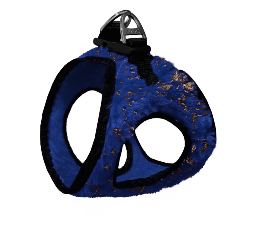 Üç Kilitli Simli Peluş Kedi Köpek Göğüs Tasması 20-24 cm XXX-Small Lacivert