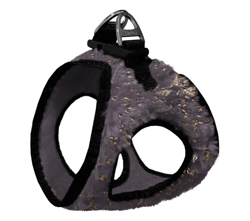 Üç Kilitli Simli Peluş Kedi Köpek Göğüs Tasması 28-34 cm X-Small Gri