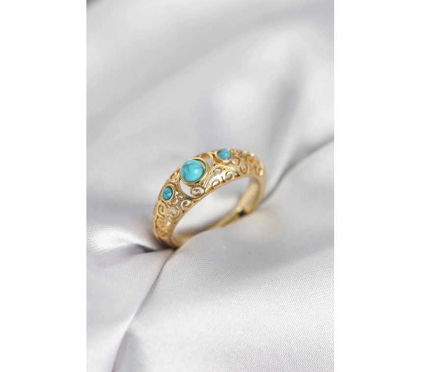 Vintage Model Mavi Taşlı Gold Renk Kadın Yüzük