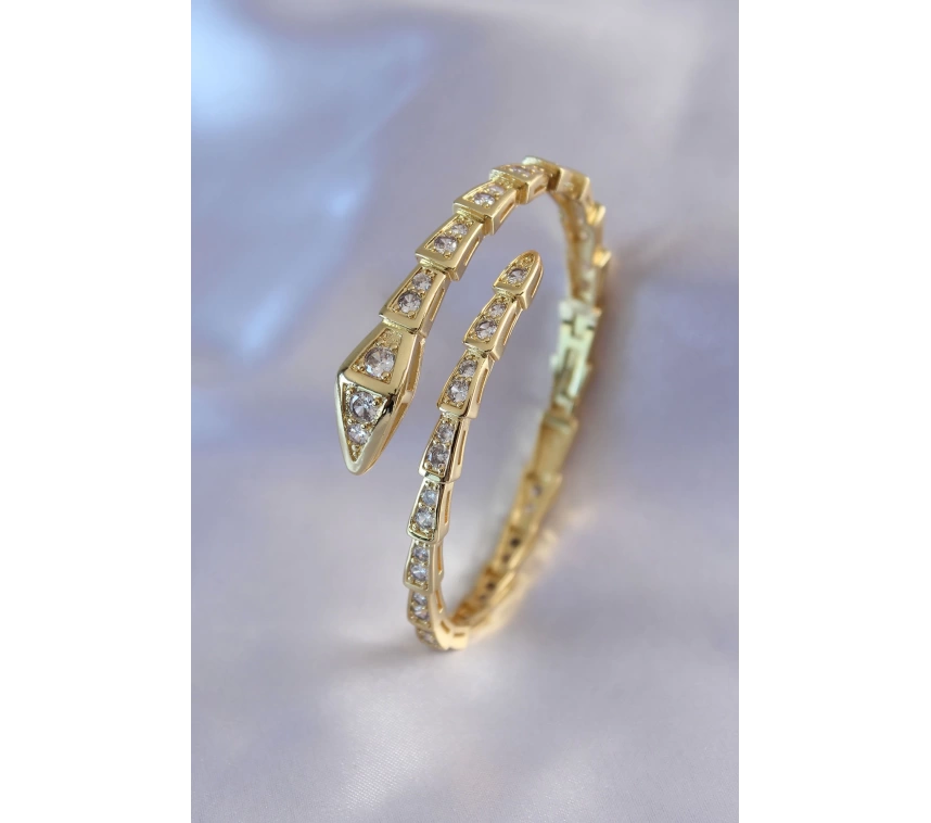 VIP Seri Yılan Model Gold Renk Kadın Kelepçe Bileklik