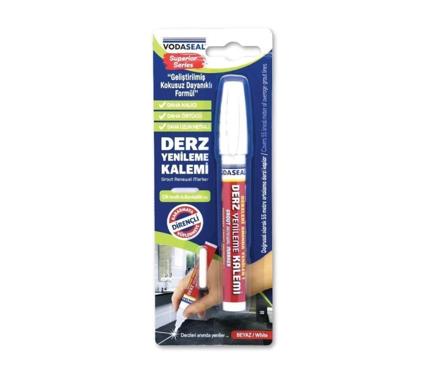 Vodaseal Çift Uçlu Su Bazlı Kokusuz Kalıcı Derz Kalemi Beyaz