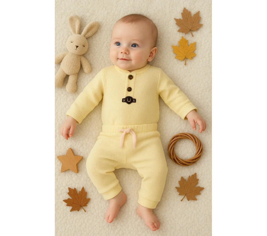 Waffle Çıtlı Düğmeli 2li Mevsimlik Takım