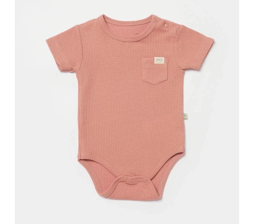 Waffle Smile Kısa Kol Bebek Body  Red-brown