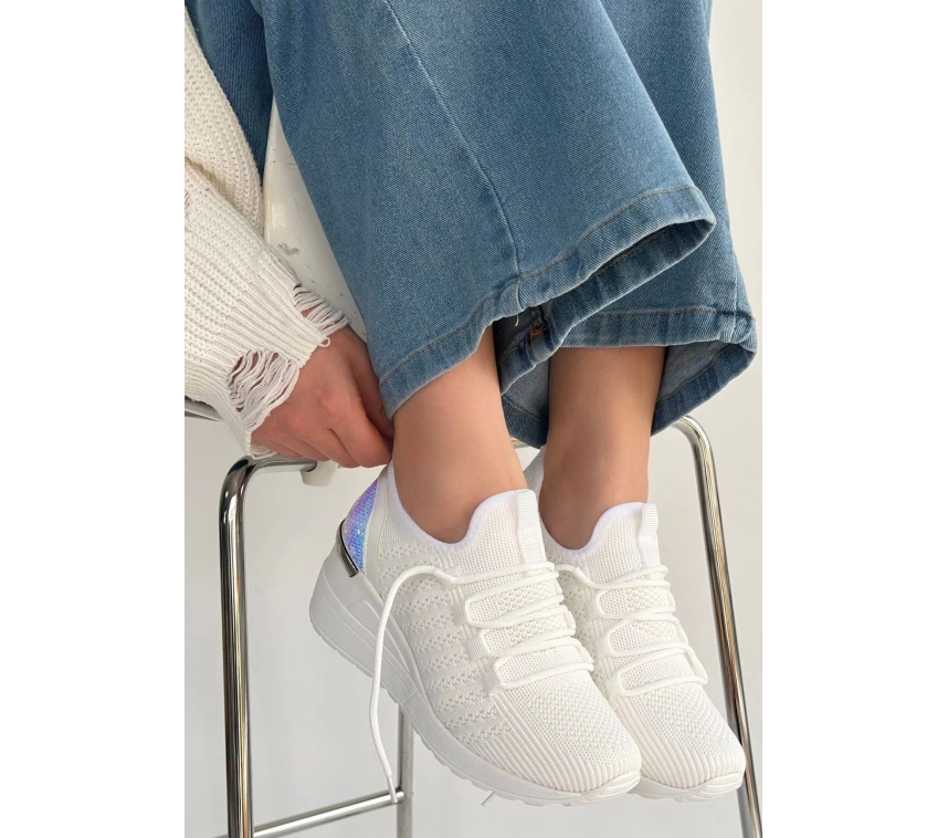 Weor Beyaz Triko Bağcıklı Spor Ayakkabı