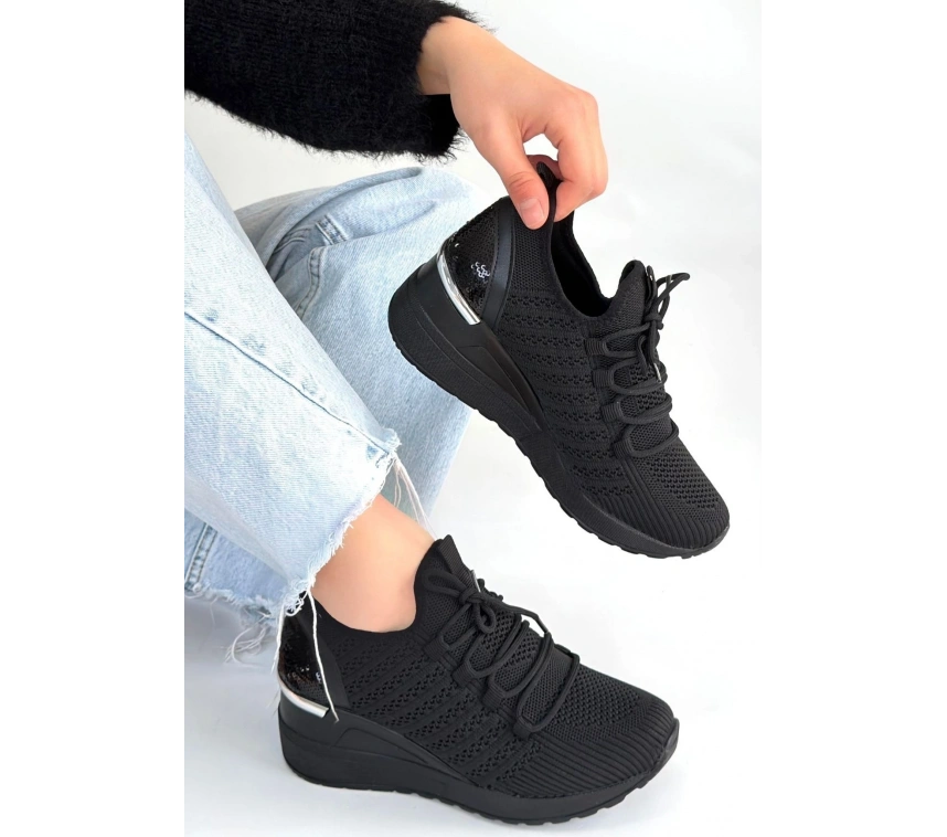 Weor Siyah Triko Bağcıklı Spor Ayakkabı