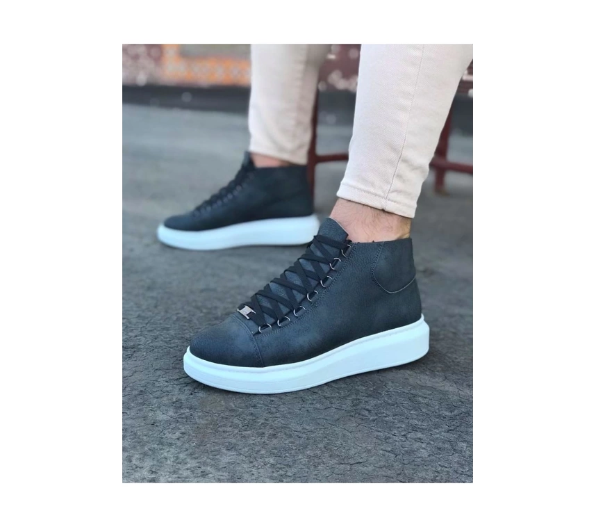 WG032 Gri Bağcıklı Sneakers  Yarım Bilek Bot