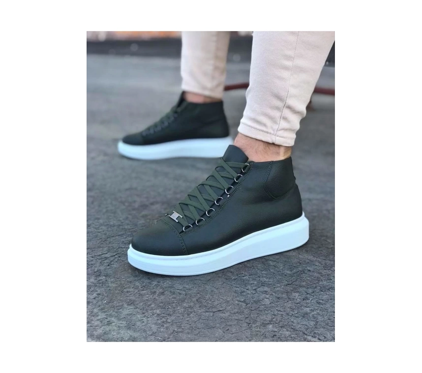 WG032 Haki Bağcıklı Sneakers  Yarım Bilek Bot