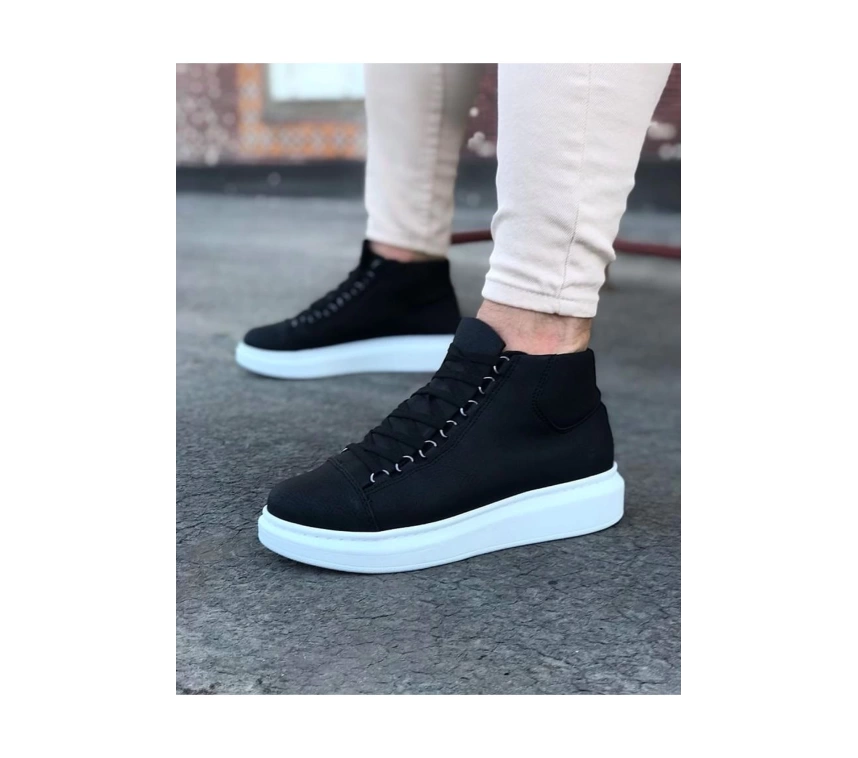 WG032 Siyah Bağcıklı Sneakers  Yarım Bilek Bot