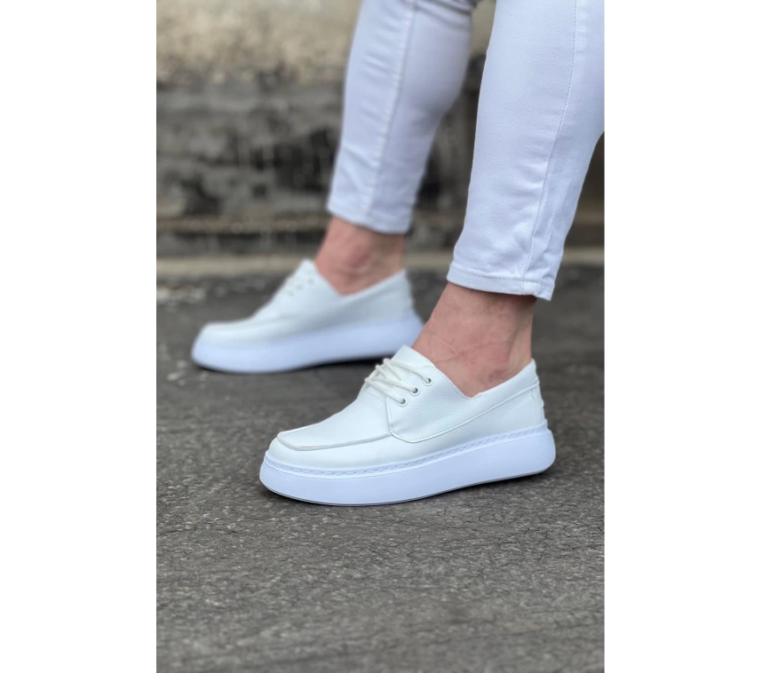 WG508 Beyaz Cilt Ortopedik Taban Erkek Casual Ayakkabı