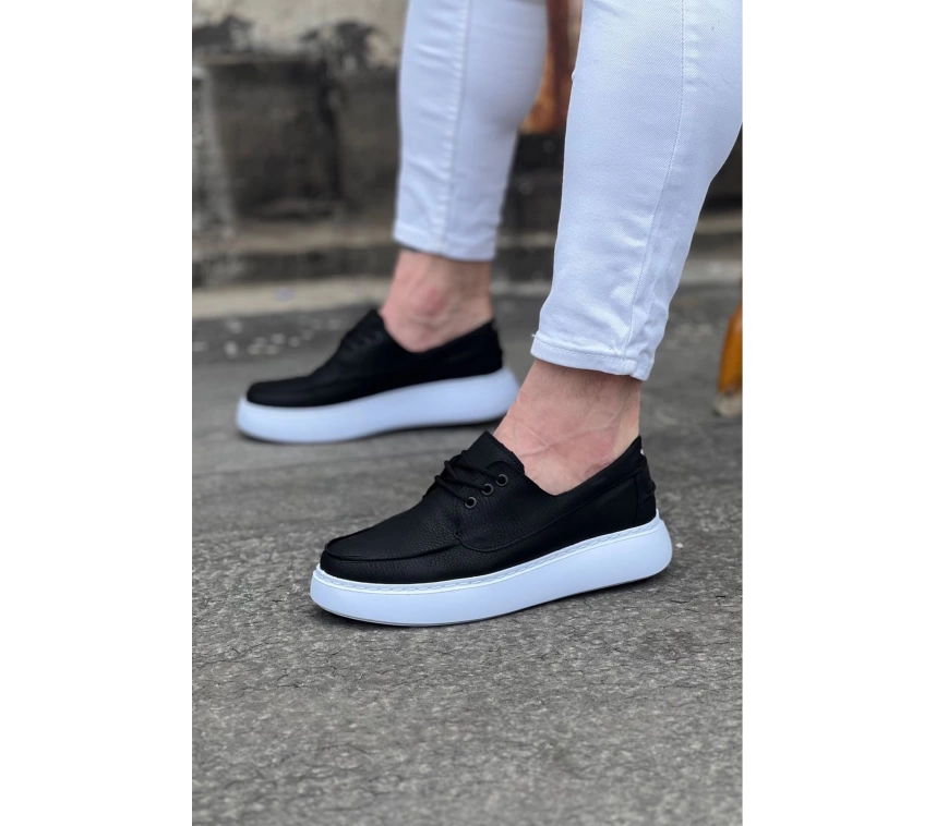 WG508 Siyah Cilt Ortopedik Taban Erkek Casual Ayakkabı