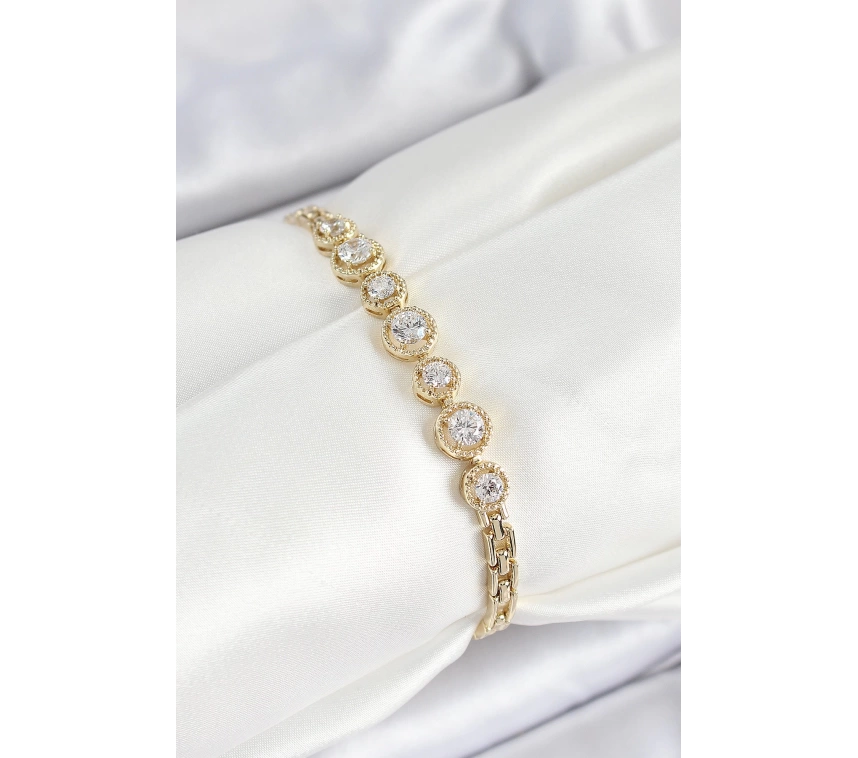 Xuping Pirinç Sıralı Daire Baget Model Gold Renk Kadın Bileklik