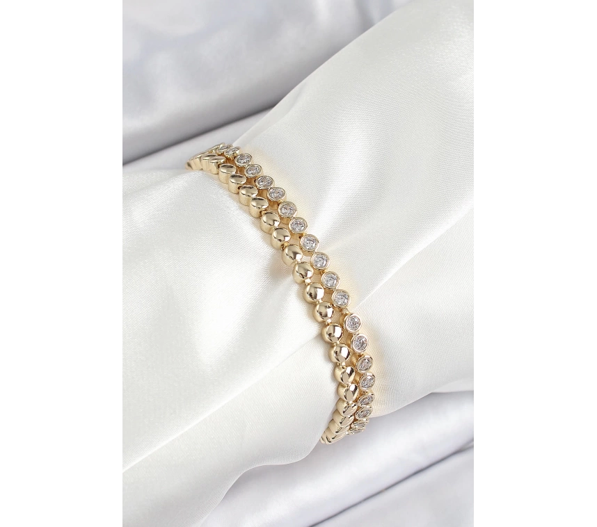 Xuping Pirinç Zirkon Taşlı Çift Görünümlü Model Gold Renk Kadın Bileklik
