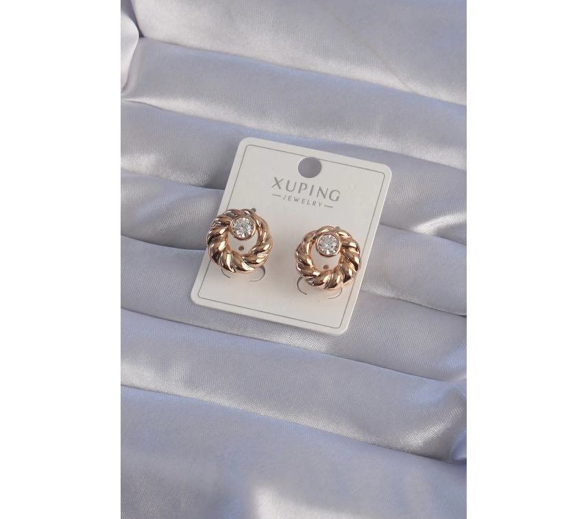 XUPİNG Rose Renk Oval Zirkon Taşlı Burgu Model Küpe