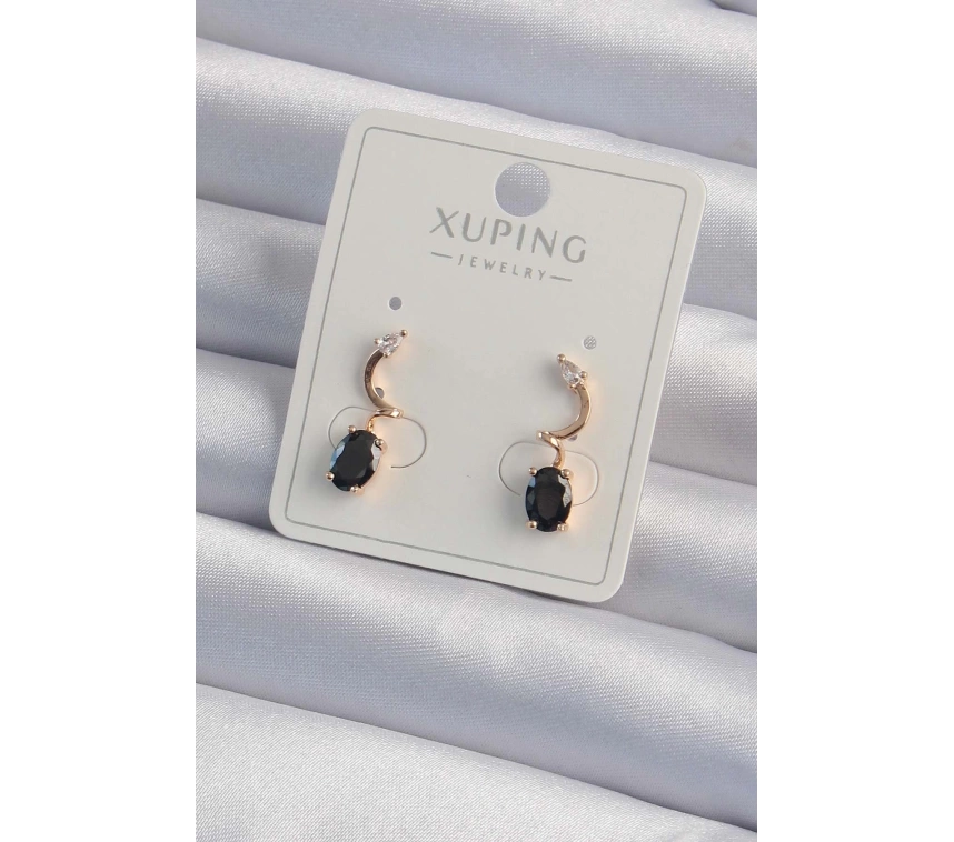 Xuping Rose Renk Siyah Zirkon Taşlı Kıvrımlı Küpe