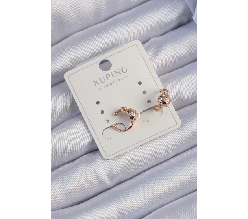 Xuping Rose Renk Zirkon Taşlı Bombeli Topçuk Earcuff Küpe