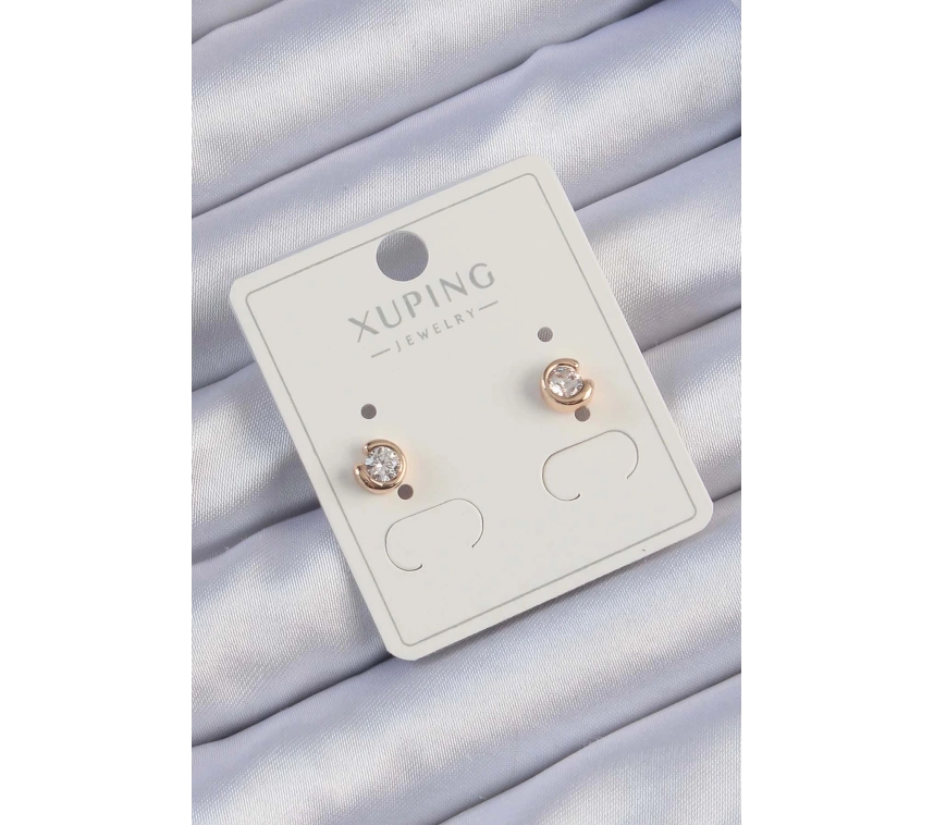 Xuping Rose Renk Zirkon Taşlı Minimal Oval Küpe