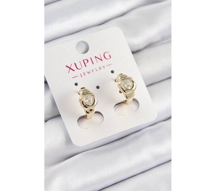 Xuping Zirkon Taşlı Kalp Model Gold Renk Kadın Küpe