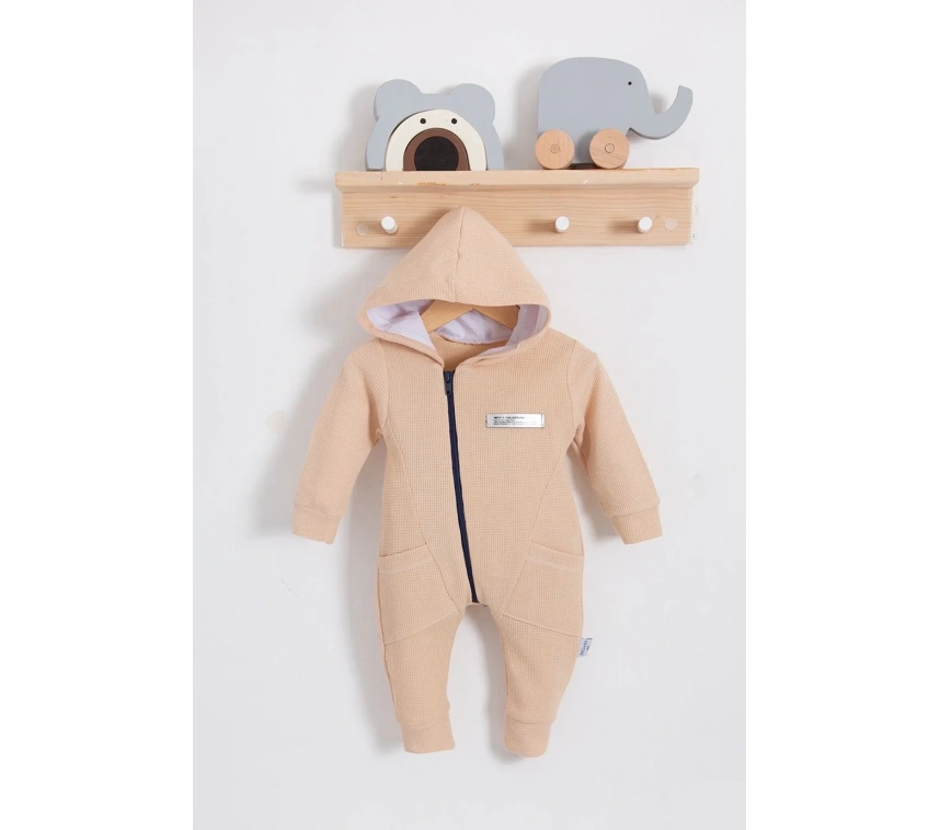 Yandan Cepli Fermuarlı % 100 Pamuk Erkek Bebek Tulumu