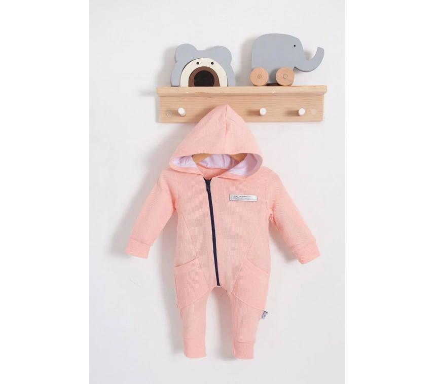 Yandan Cepli Fermuarlı % 100 Pamuk Kız Bebek Tulumu