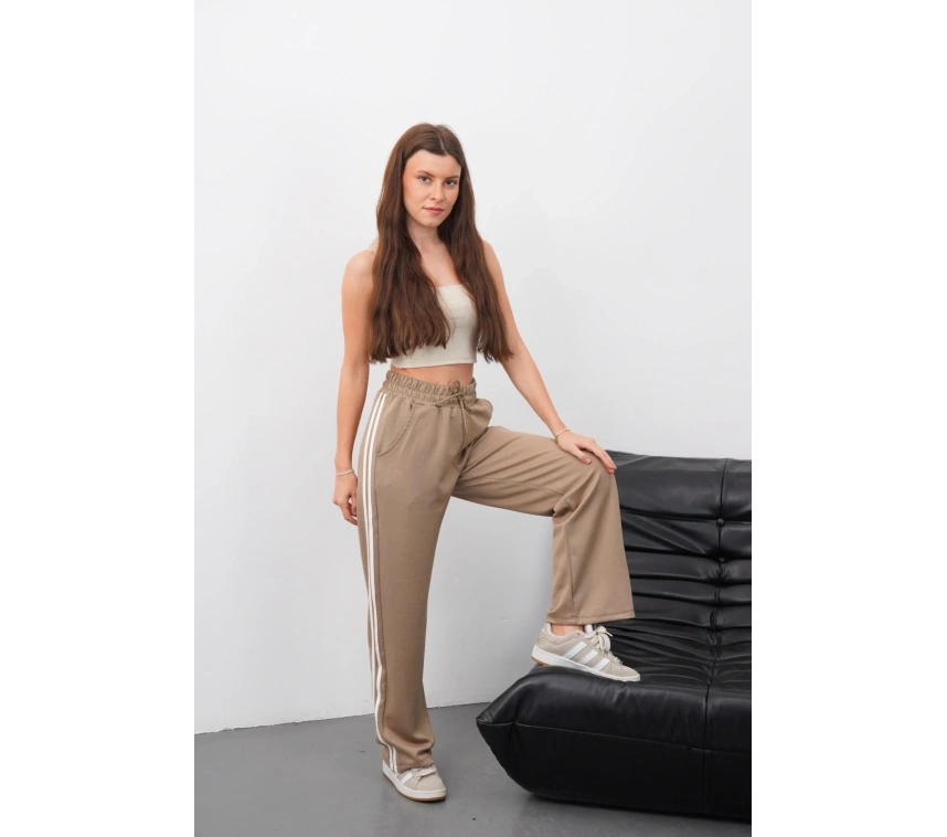 Yandan çift şeritli pantolon vizon